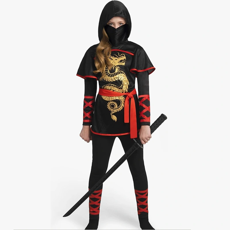 Kostium Ninja do odgrywania ról dla dziewczynki z maską i szarfą